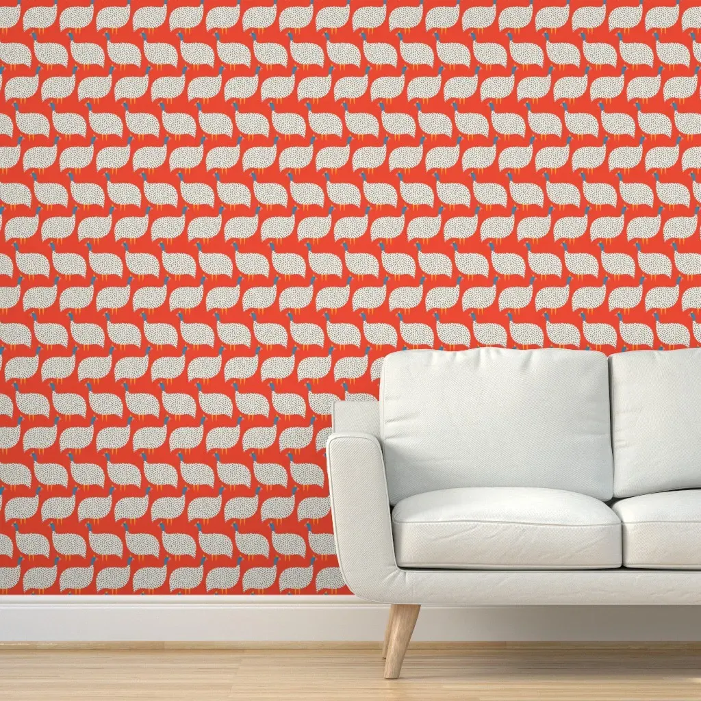 Guinea Fowl Parade Peel and Stick Wallpaper - White product