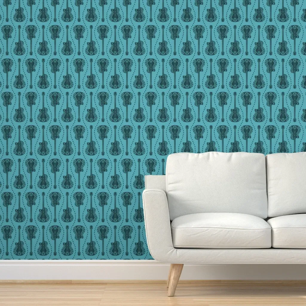Guitars + Stars Medium Peel and Stick Wallpaper - Teal product