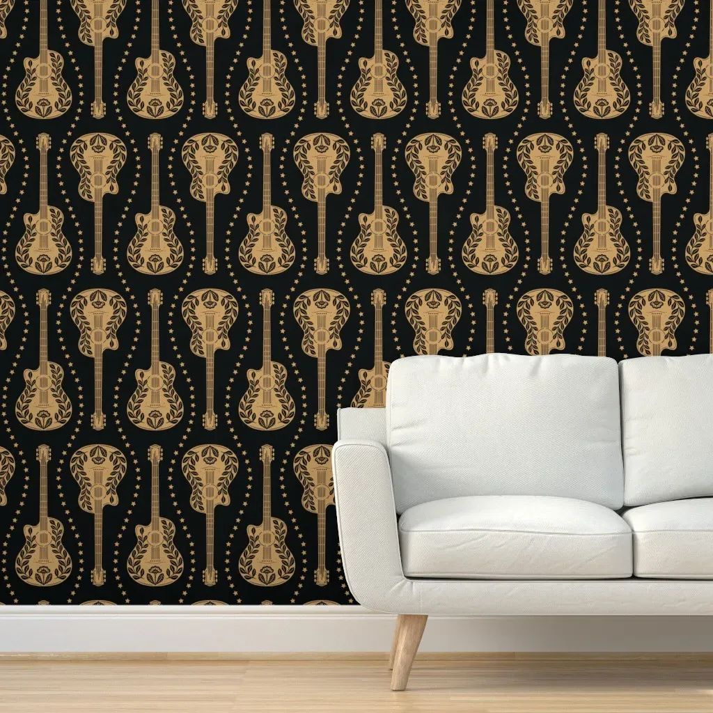 Guitars & Stars Peel and Stick Wallpaper - Black, Gold product
