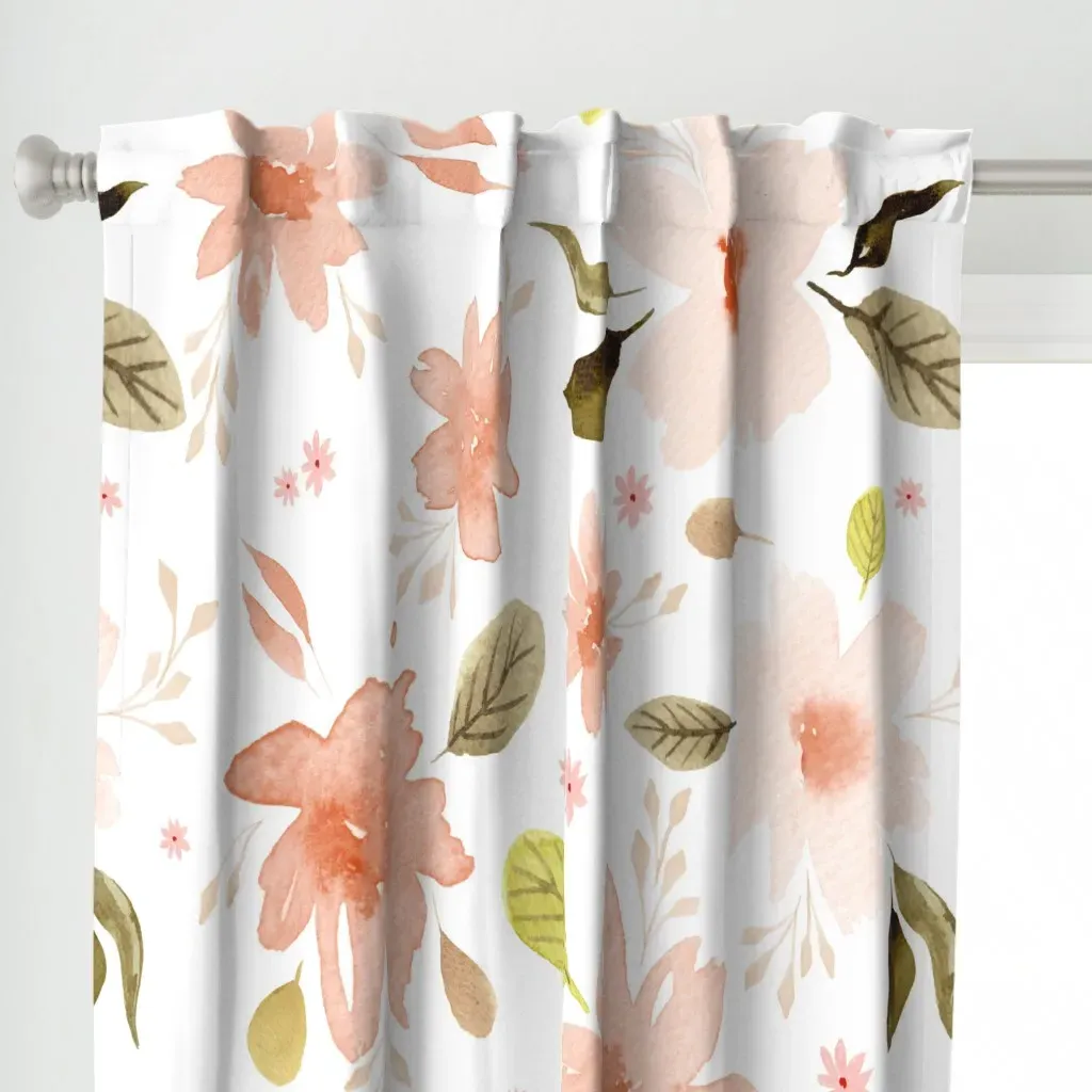 Gum Leaves And Flowers Curtain Panel - Peach alternate view