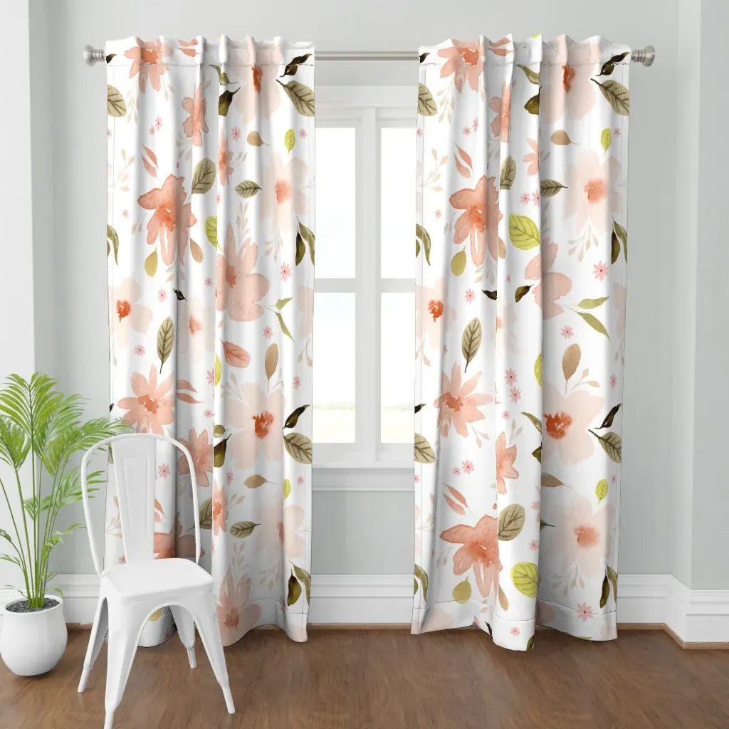 Gum Leaves And Flowers Curtain Panel - Peach product