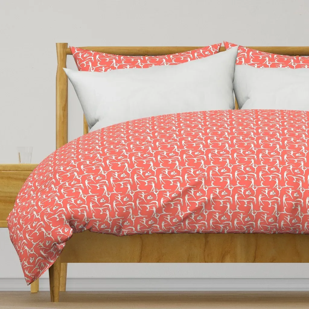 Gymnasts On Coral Duvet Cover - White product
