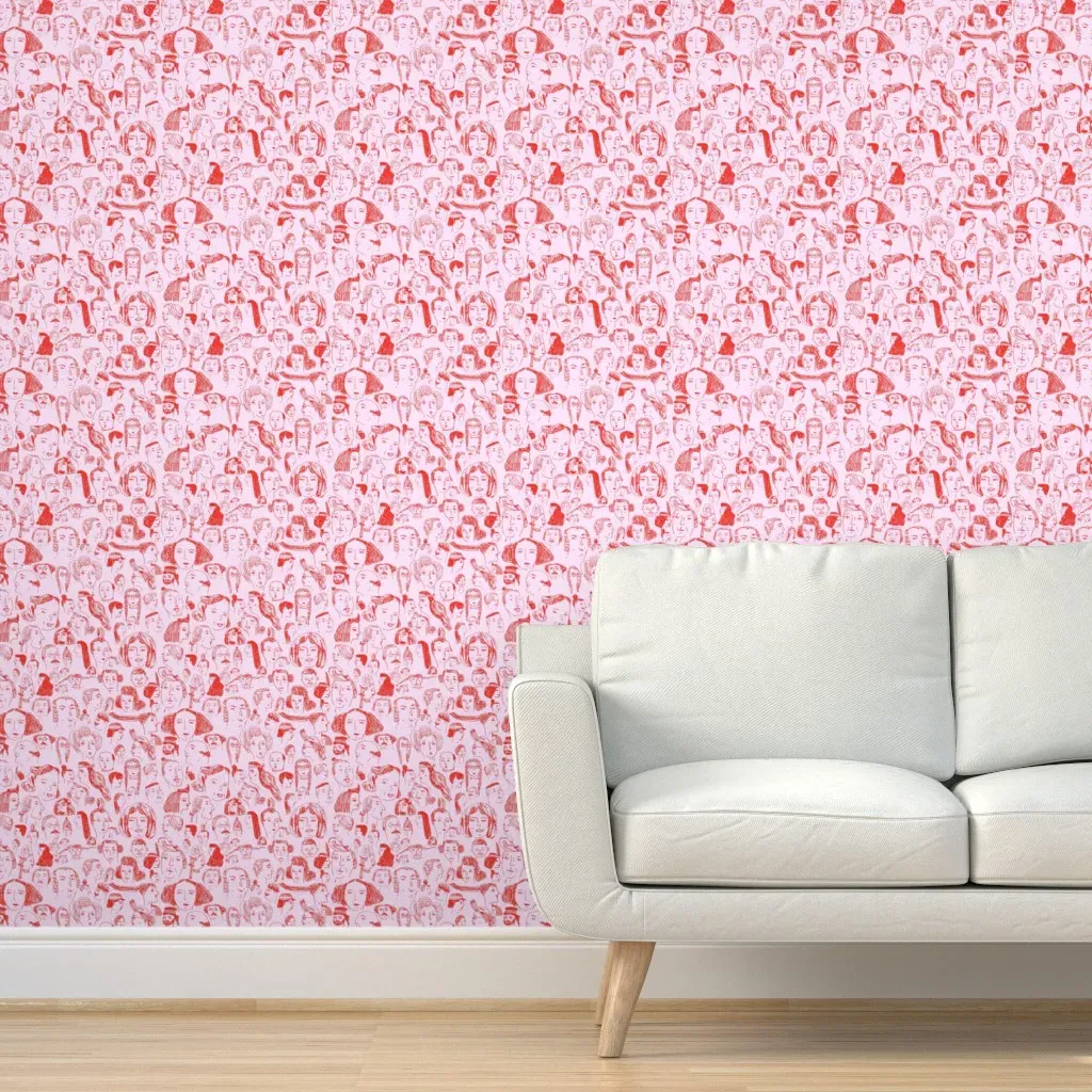Hair Styles Pattern Peel and Stick Wallpaper - Pink product