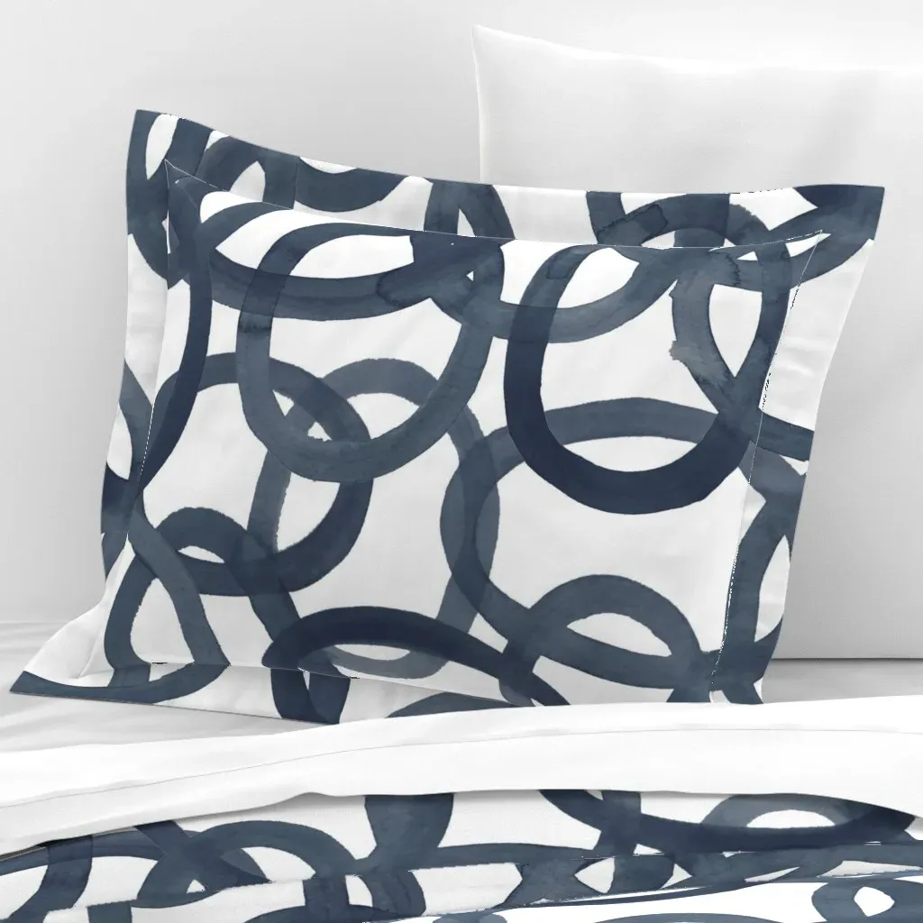 Hale Navy Rings Standard Flanged Pillow Sham - Dark Blue, Cotton Sateen product