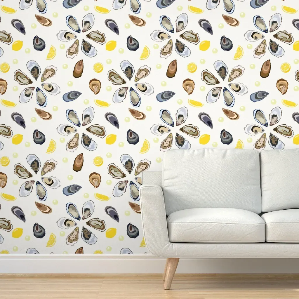 Half A Dozen Oysters With Lemons And Pearls Peel and Stick Wallpaper - Off White product