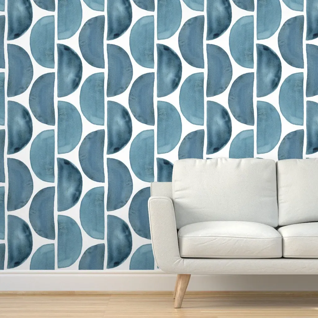 Half Circle Organic Geo Watercolour Squiggle Peel and Stick Wallpaper - Dusty Blue product