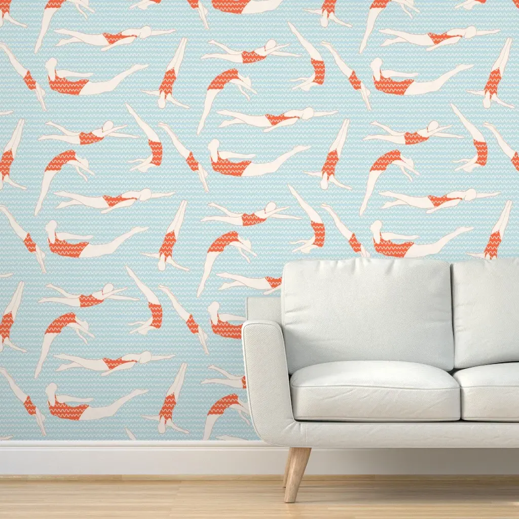 Half-Drop Swimmer Peel and Stick Wallpaper - Coral product