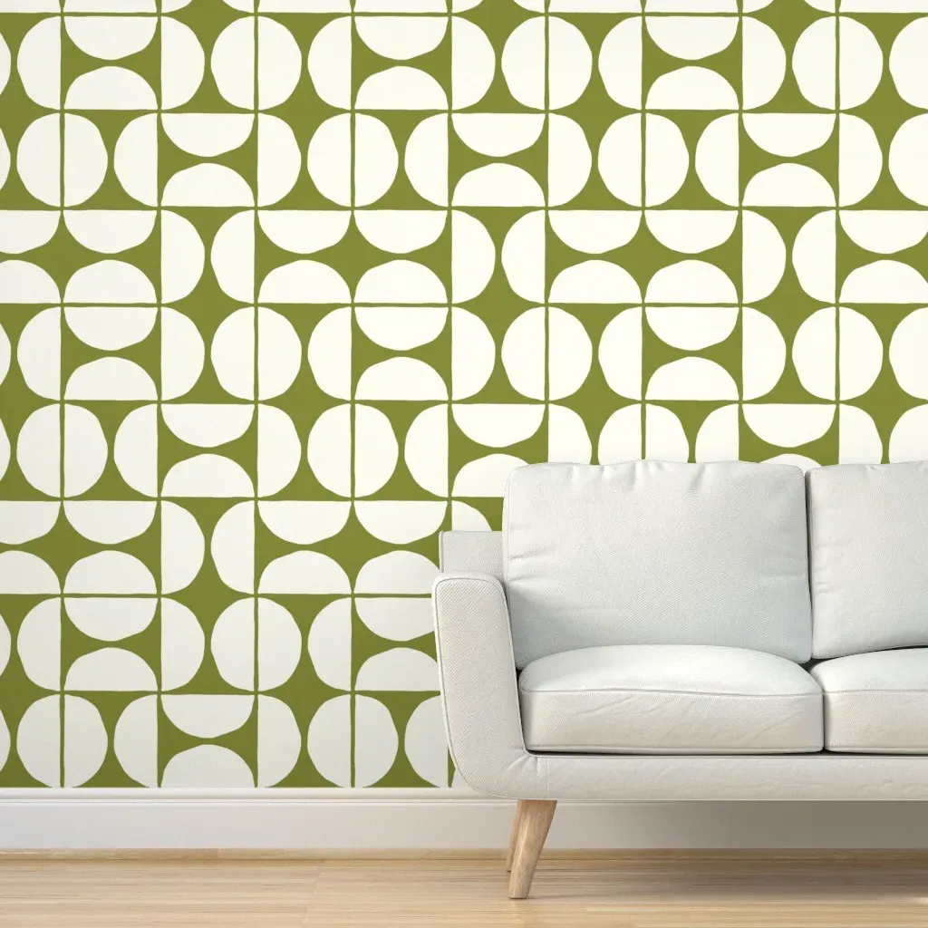 Half Moons Peel and Stick Wallpaper - Olive Green product