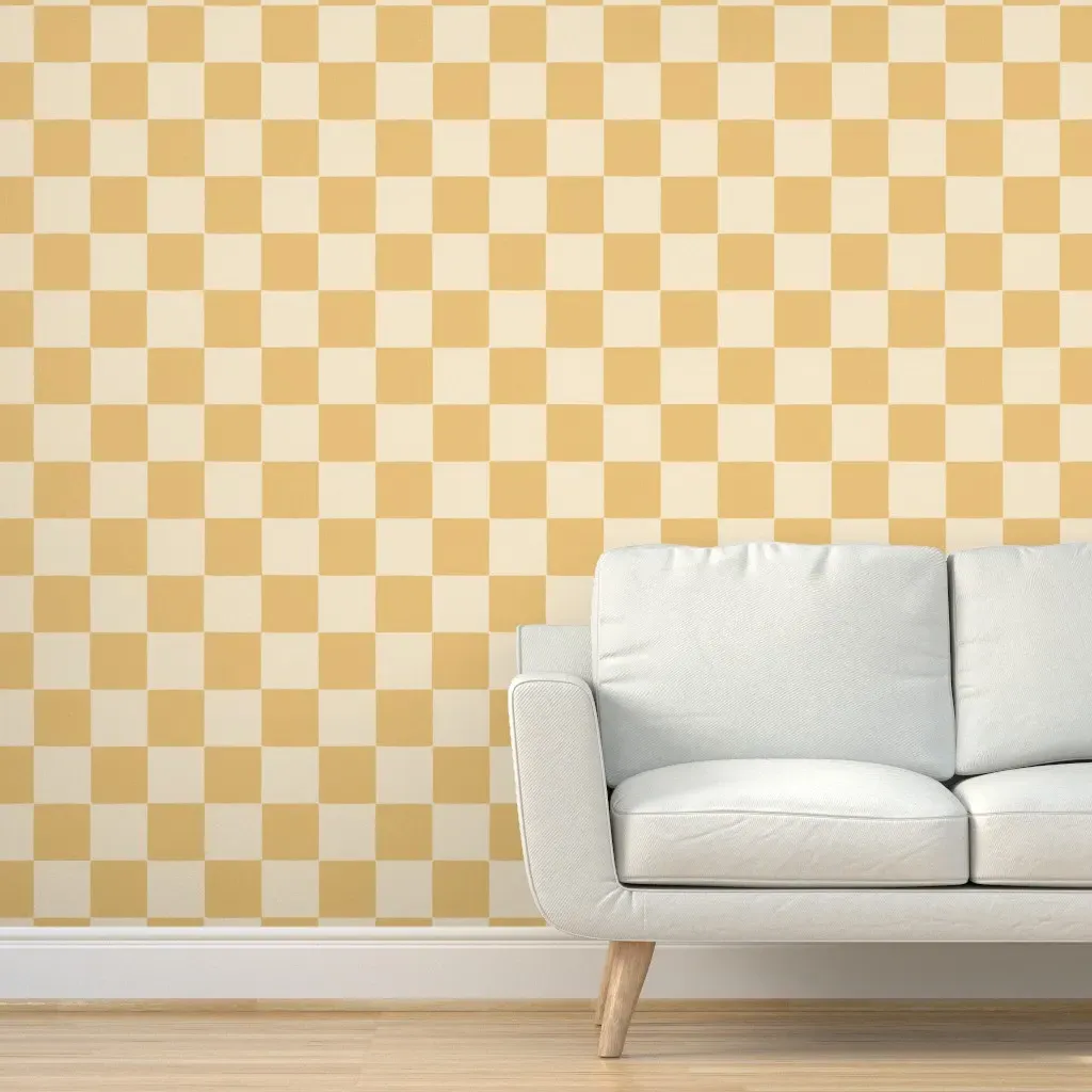 Hallie Hand Drawn Checkerboard Peel and Stick Wallpaper - Mustard Yellow product