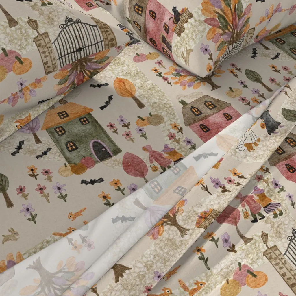 Halloween Cottagecore Stroll King Sheet Set - Beige, Linen alternate view