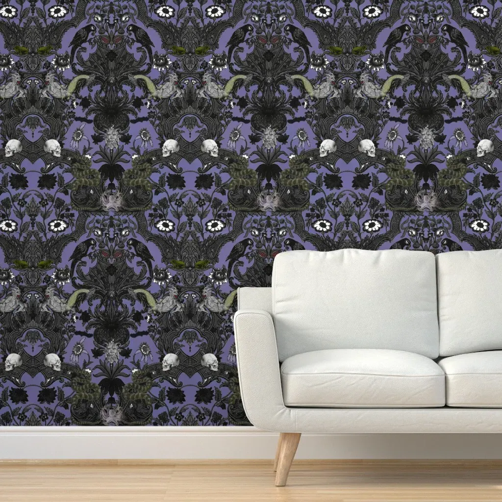 Halloween Haunted House Damask Peel and Stick Wallpaper - Black product