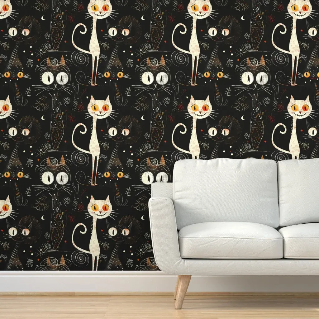 Halloween Kitty Misfit Neighbors Peel and Stick Wallpaper - Off-White product