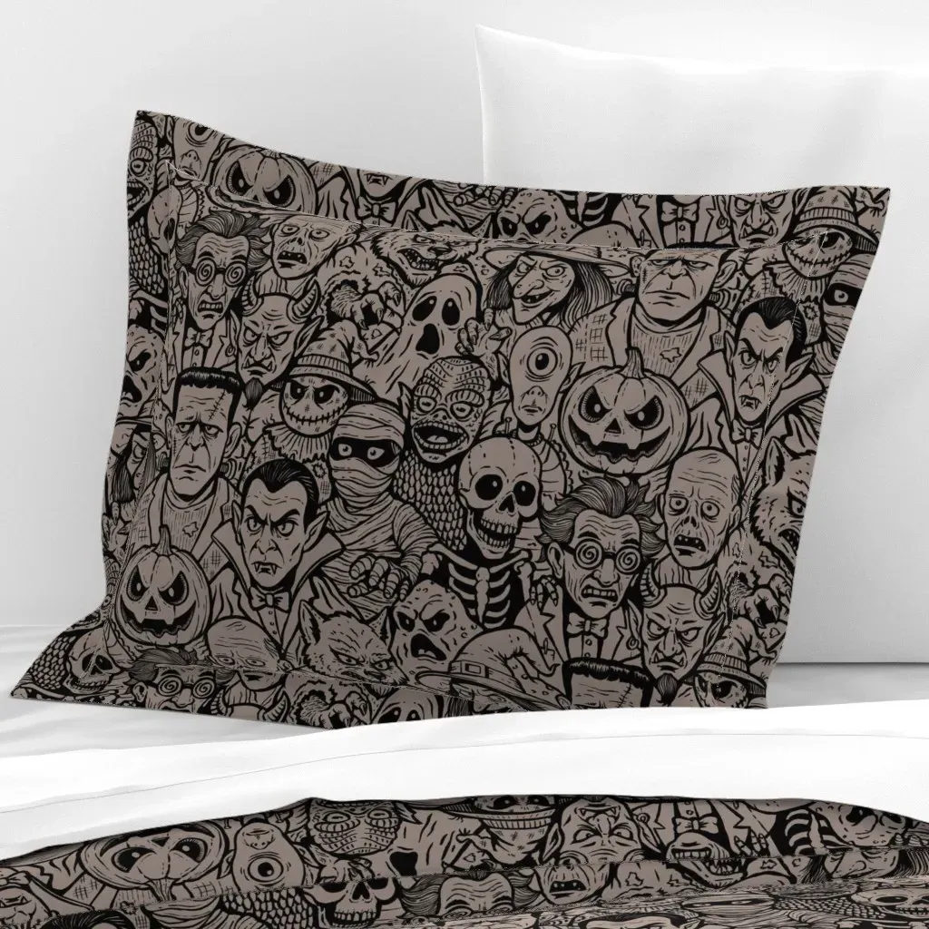 Halloween Monsters Retro Comics Standard Cushion Cover - Black, Cotton Sateen product