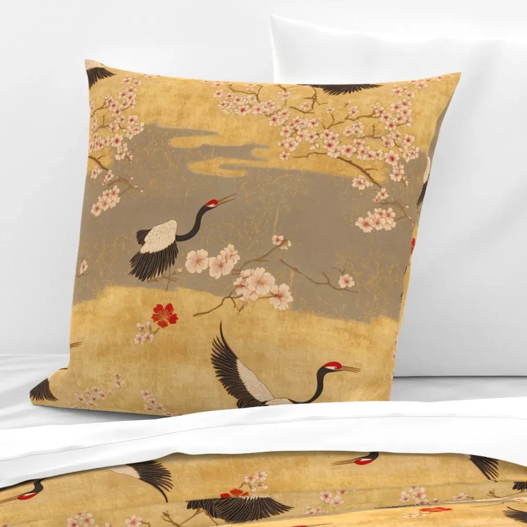 Hanami Cranes Serenade-11 Euro Pillow Sham - Gold product