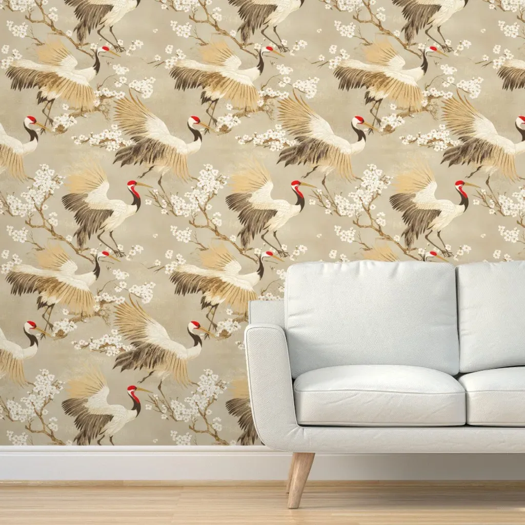 Hanami Cranes Serenade Peel and Stick Wallpaper - Beige product