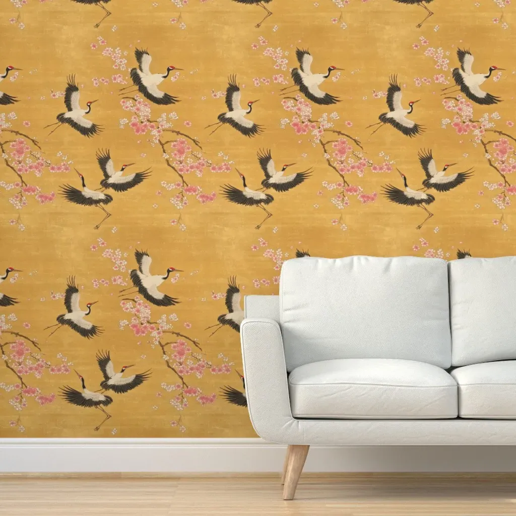 Hanami Cranes Serenade Peel and Stick Wallpaper - Gold product