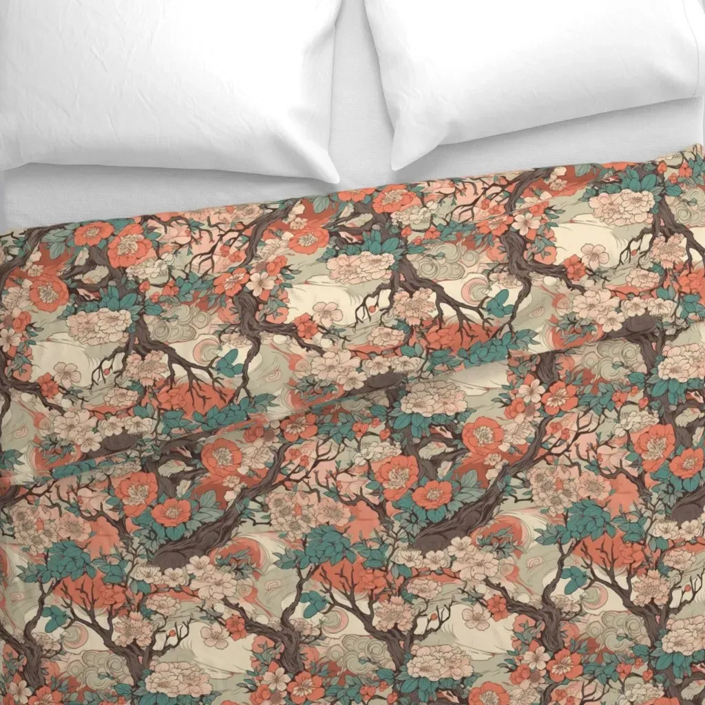 Hanami Sakura Medieval Style Duvet Cover - Peach alternate view