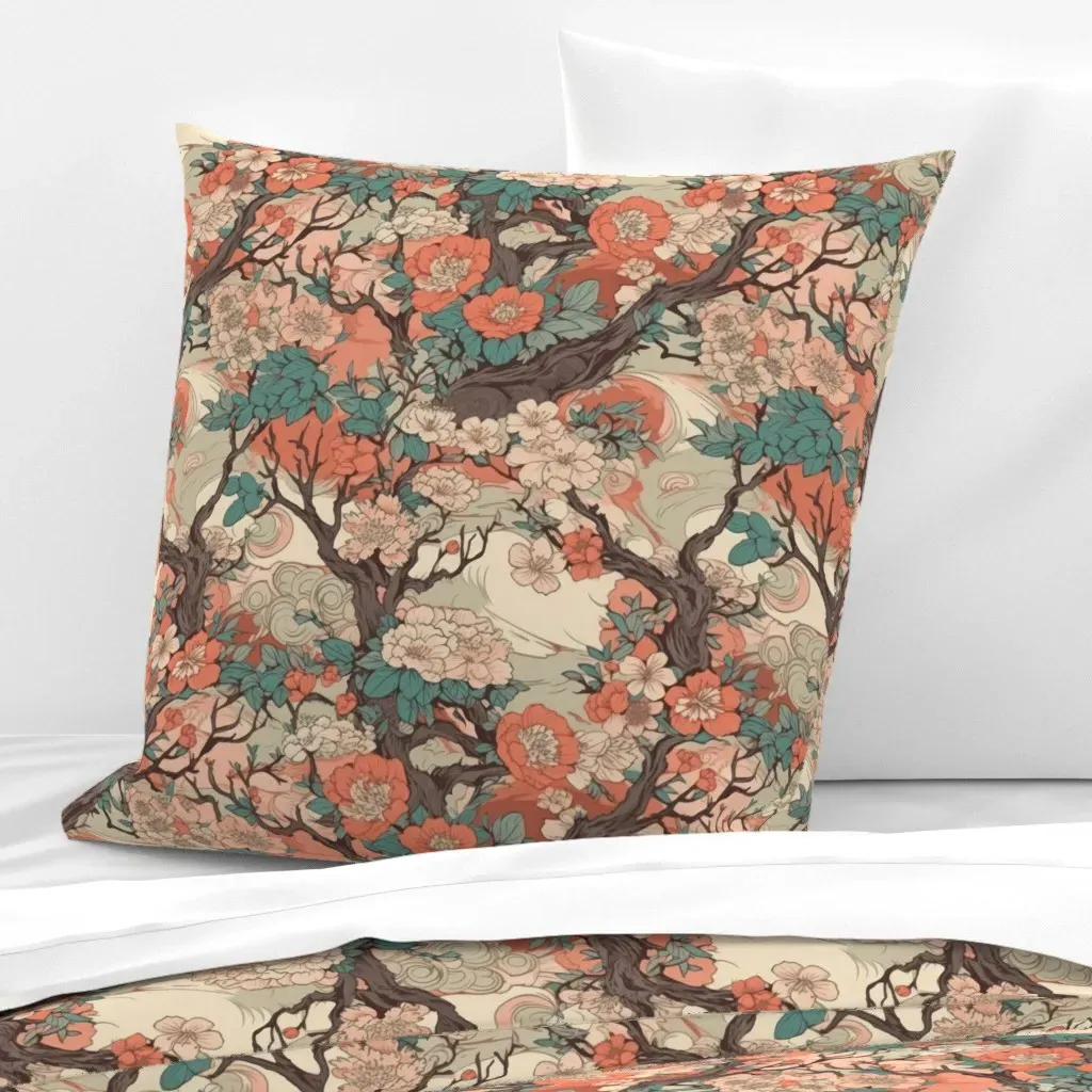 Hanami Sakura Medieval Style Euro Pillow Sham - Peach product
