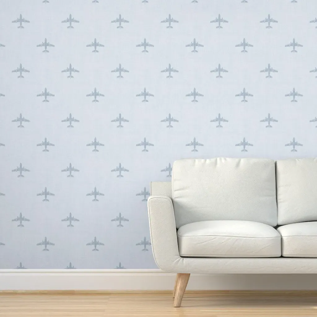 Hand Drawn Airplanes Peel and Stick Wallpaper - Light Blue product