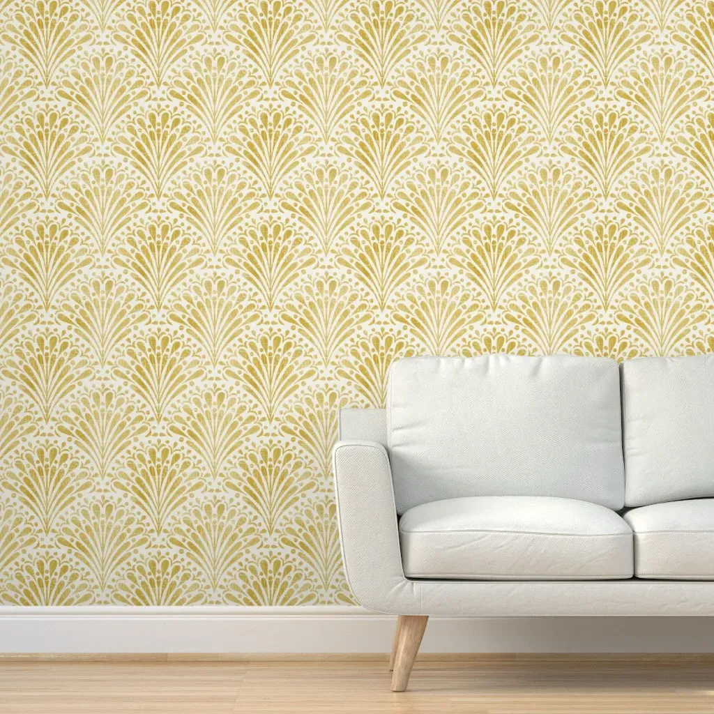 Hand Drawn Bohemian Scallop Fan Flower Peel and Stick Wallpaper - Gold product