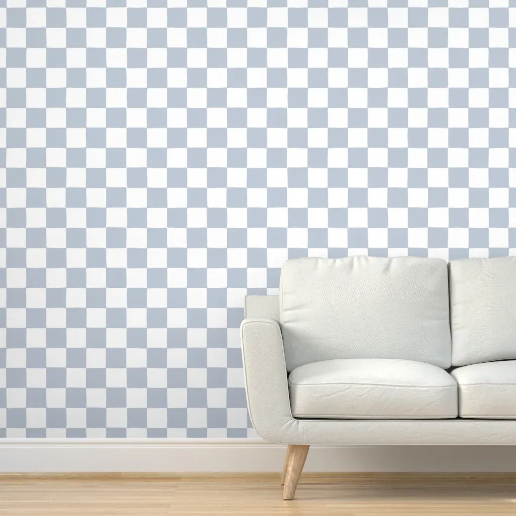 Hand Drawn Checkerboard Peel and Stick Wallpaper - Denim Blue & White product