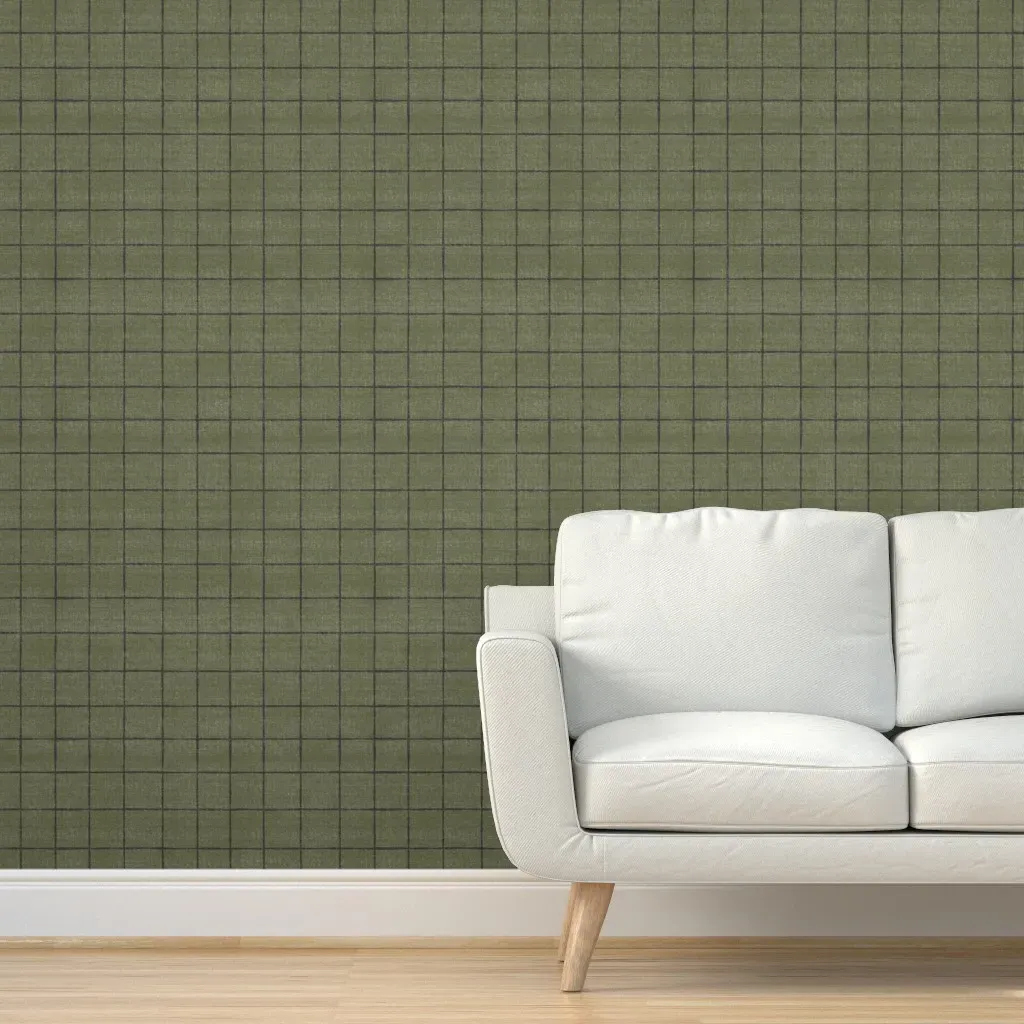 Hand-Drawn Checkered Grid Peel and Stick Wallpaper - Sage Green, Linen product