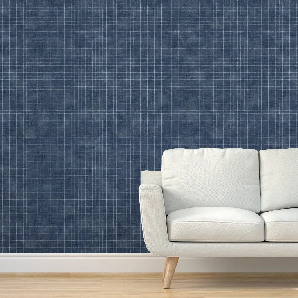 Hand Drawn Checks Peel and Stick Wallpaper - Denim Blue, White product