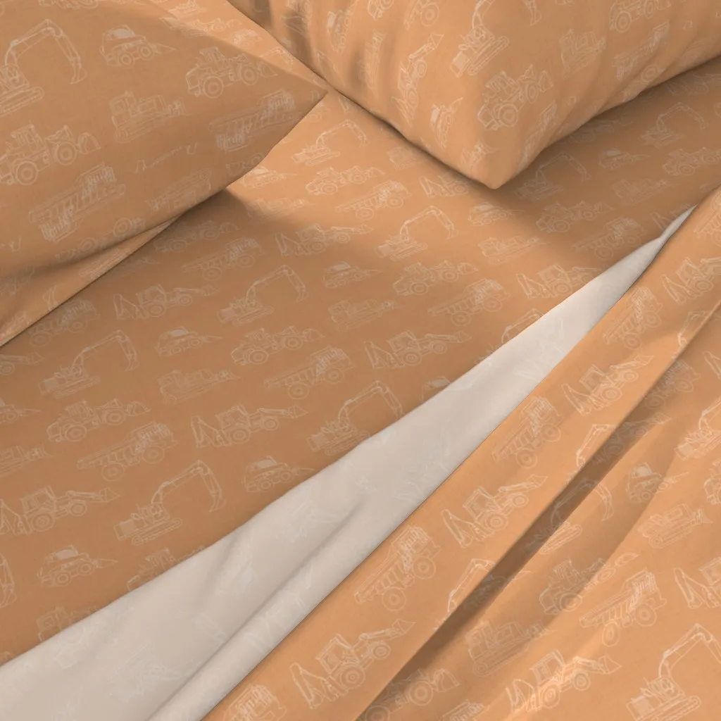 Hand Drawn Construction Vehicles Queen Sheet Set - Peach alternate view