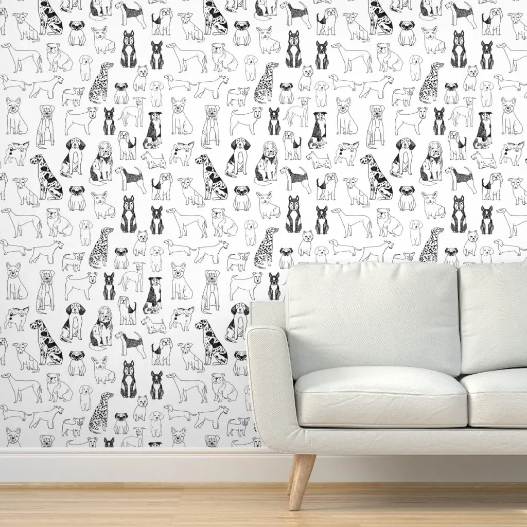 Hand Drawn Dog Illustration Peel and Stick Wallpaper - Black & White product