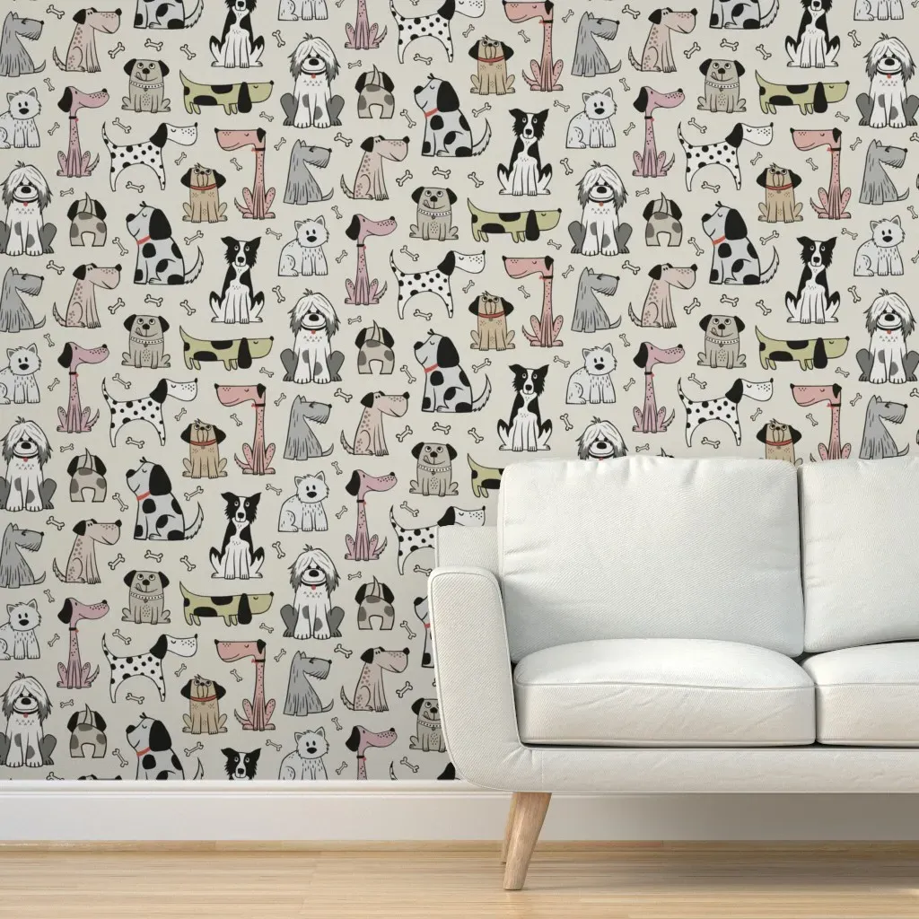 Hand Drawn Dogs Peel and Stick Wallpaper - Beige product