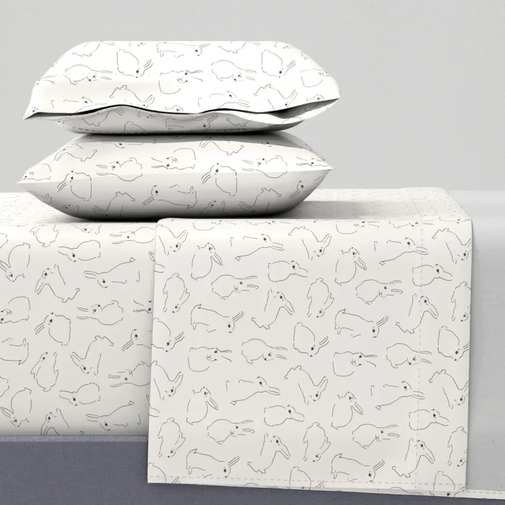 Hand Drawn Easter Bunny Rabbits Queen Sheet Set - Gray product