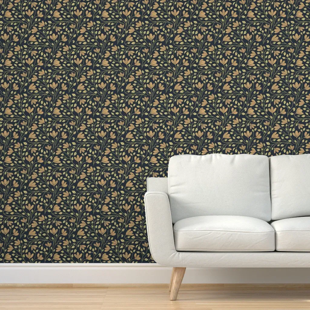 Hand Drawn Flowing Vines Peel and Stick Wallpaper - Tan product