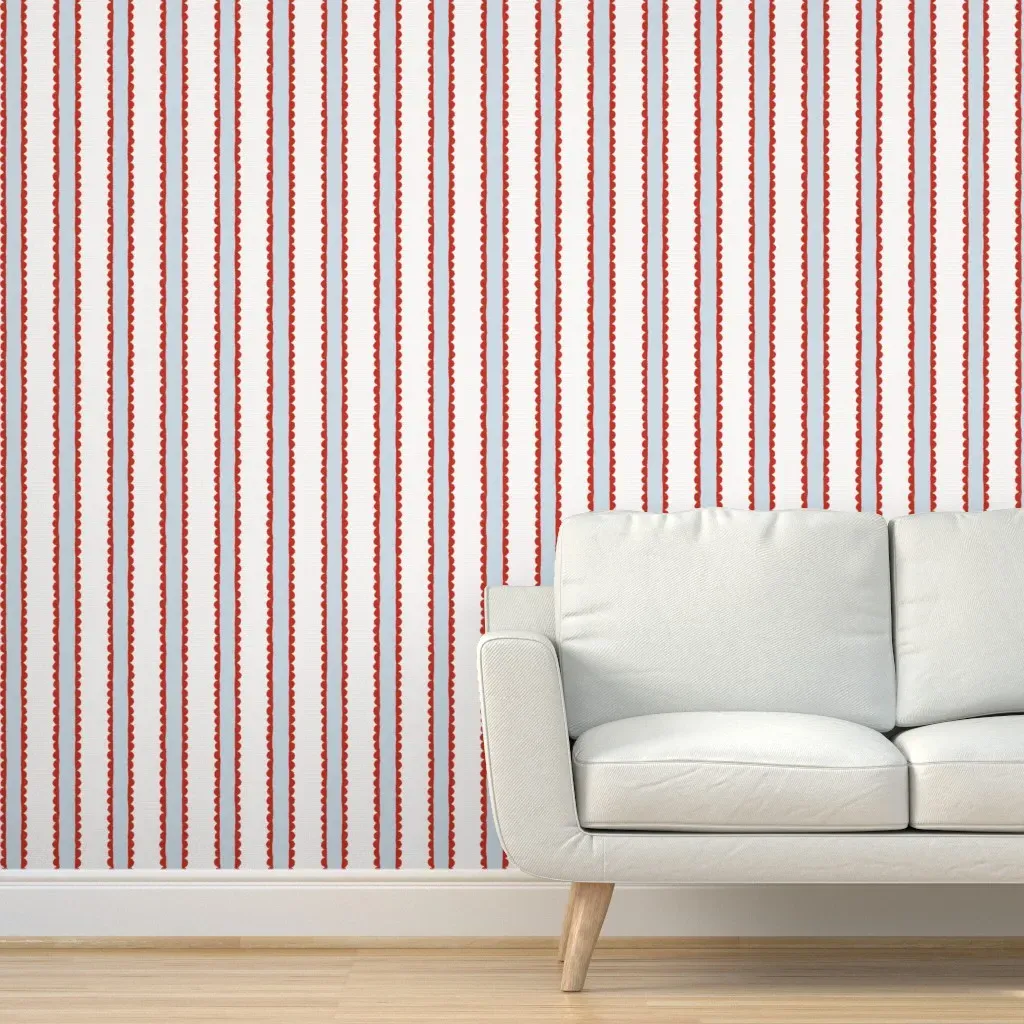 Hand Drawn Lacy Scallop Stripe Peel and Stick Wallpaper - Red product