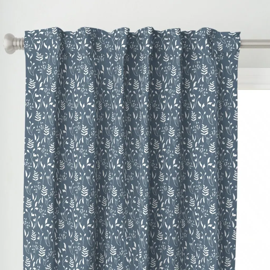 Hand Drawn Leaves Curtain Panel - White alternate view