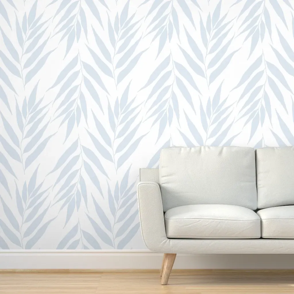 Hand Drawn Leaves Peel and Stick Wallpaper - Light Blue product