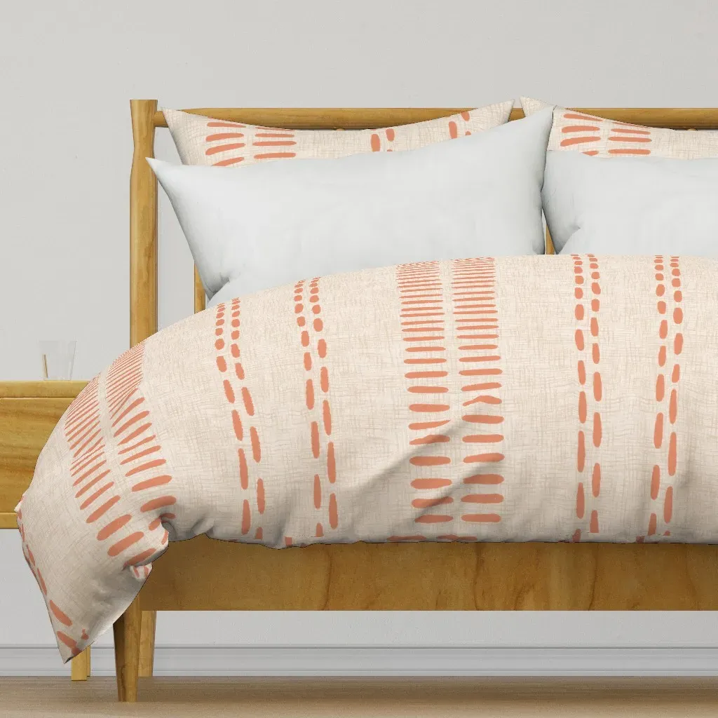 Hand Drawn Line Stripes Duvet Cover - Salmon product