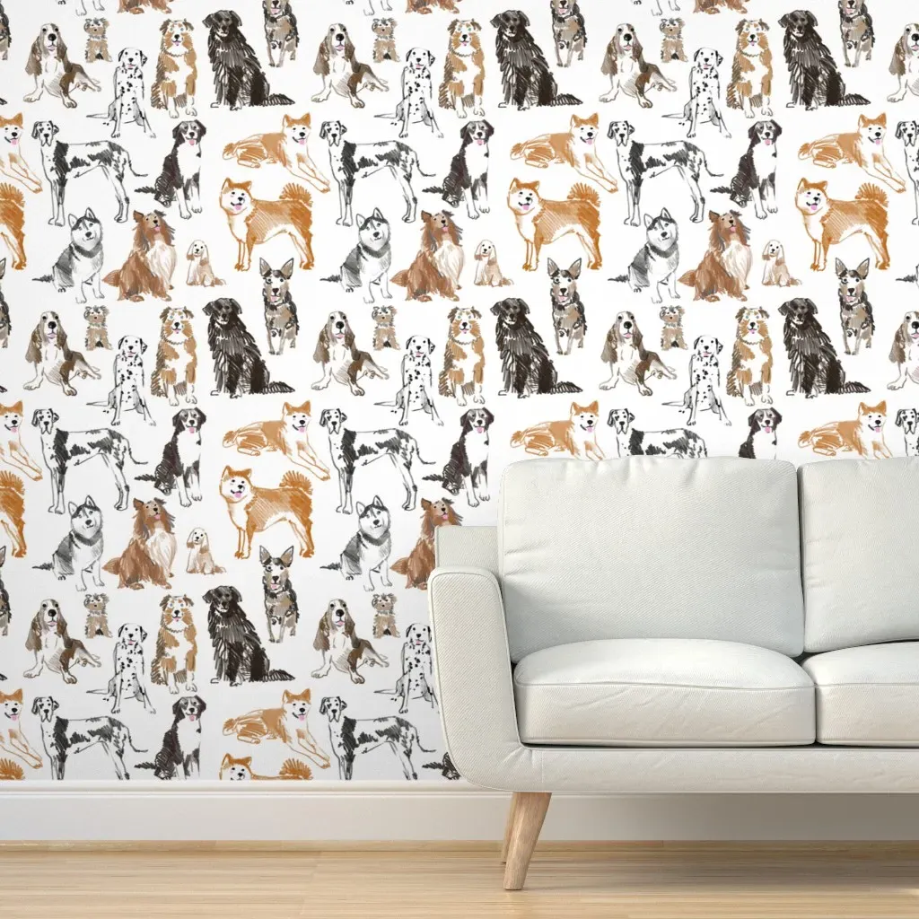 Hand-Drawn Pencil Dog Peel and Stick Wallpaper - Brown product