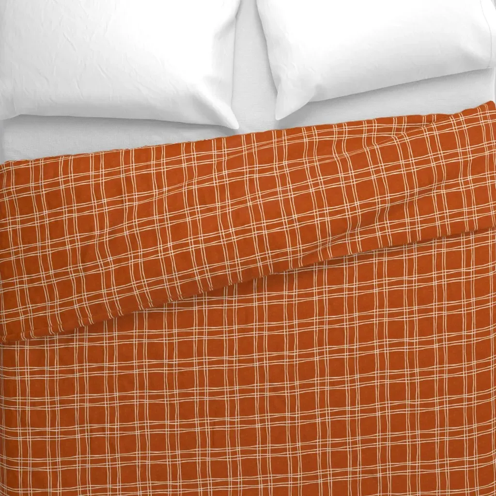 Hand Drawn Plaid Duvet Cover - Burnt Orange alternate view