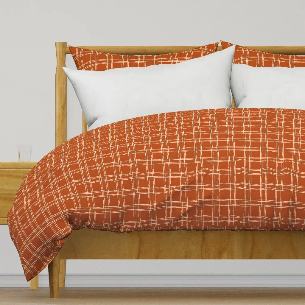 Hand Drawn Plaid Duvet Cover - Burnt Orange product