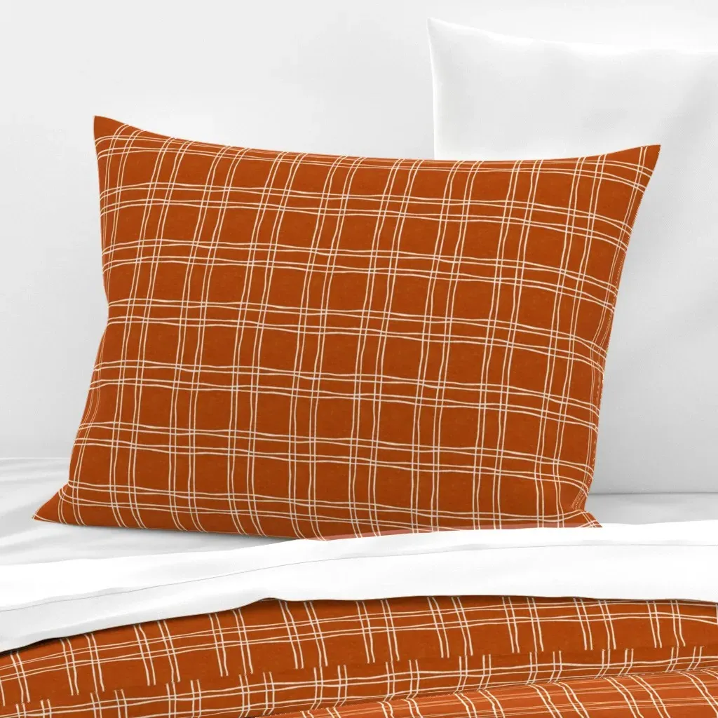 Hand Drawn Plaid Standard Knife Edge Cushion - Burnt Orange, Cotton Sateen product