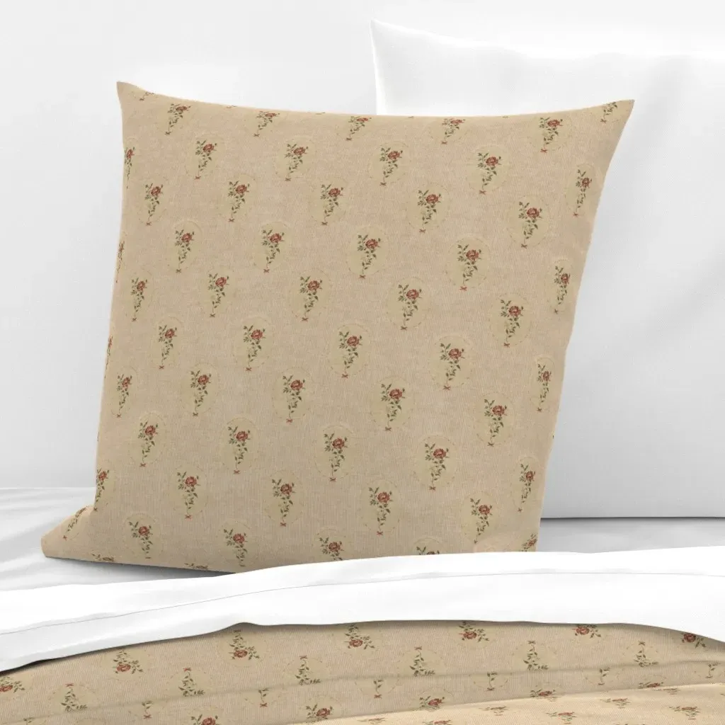 Hand Drawn Red Rose Stamp Stripes Euro Pillow Sham - Beige product