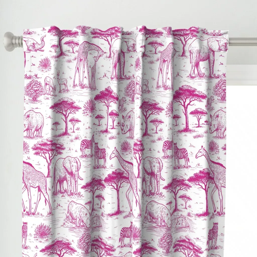 Hand Drawn Safari Toile Curtain Panel - Fuchsia alternate view