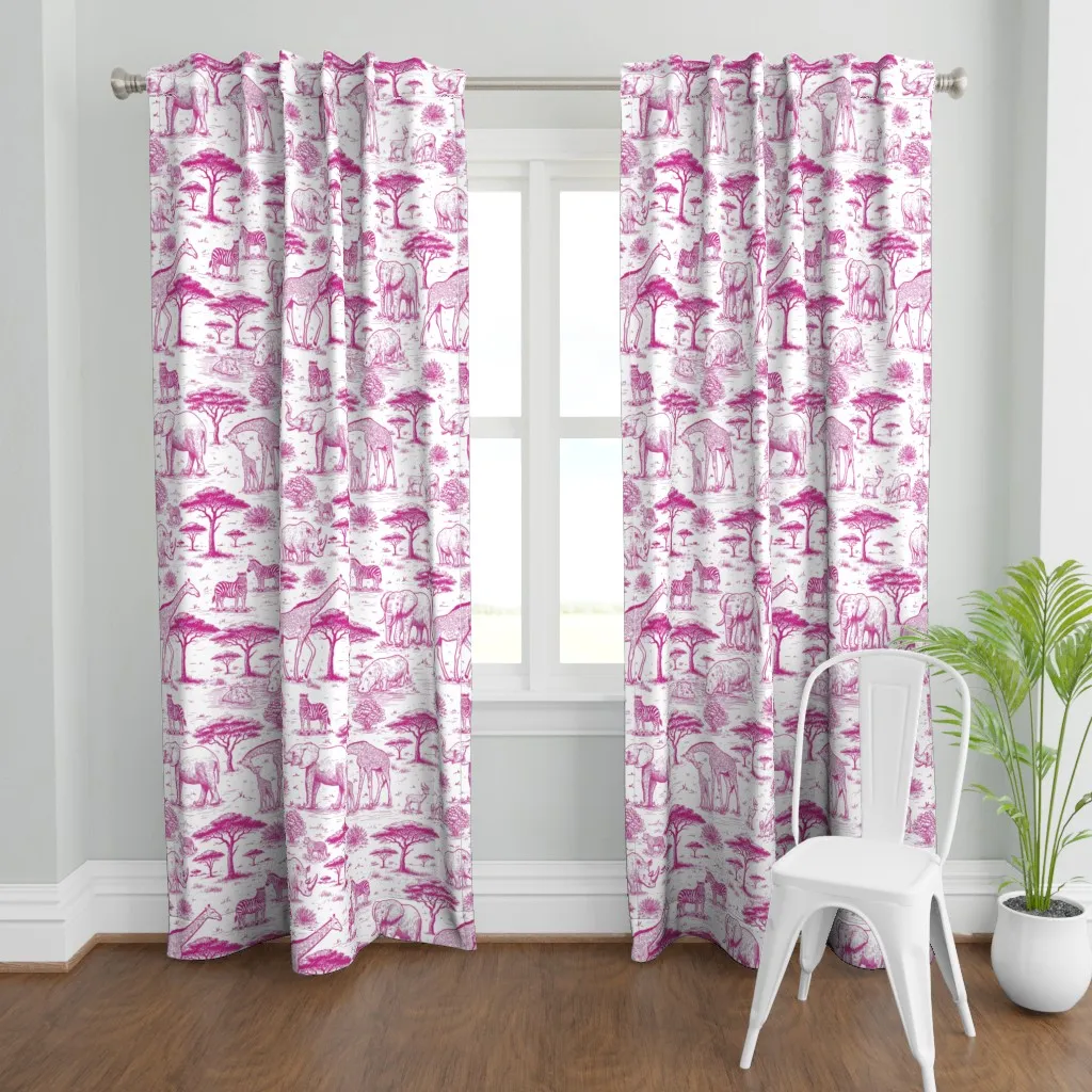 Hand Drawn Safari Toile Curtain Panel - Fuchsia product
