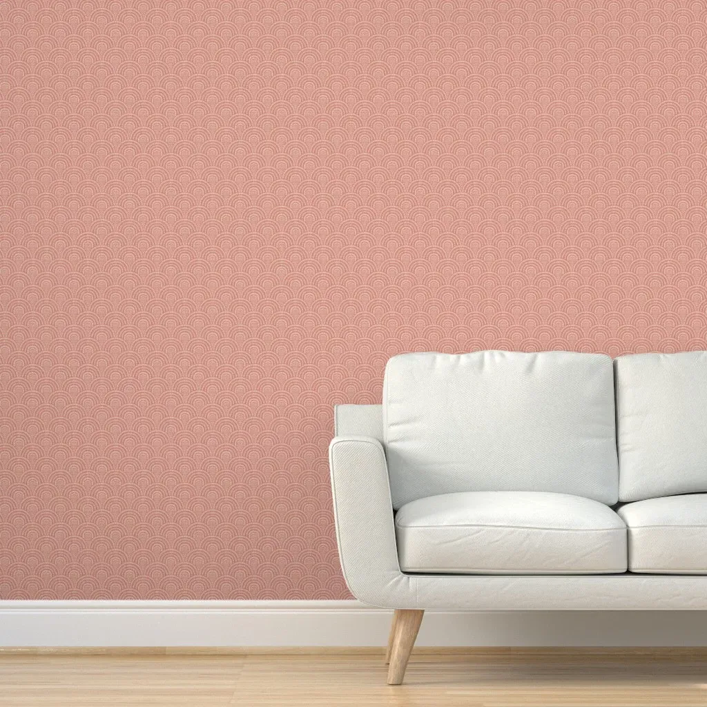 Hand Drawn Scallop Fan Small Scale Peel and Stick Wallpaper - Terracotta product