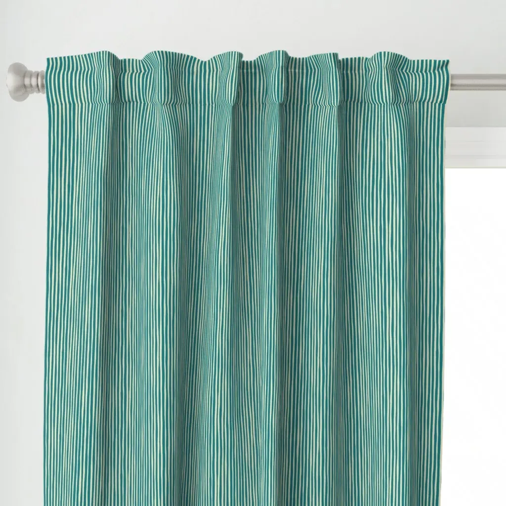 Hand Drawn Stripe Curtain Panel - Teal alternate view