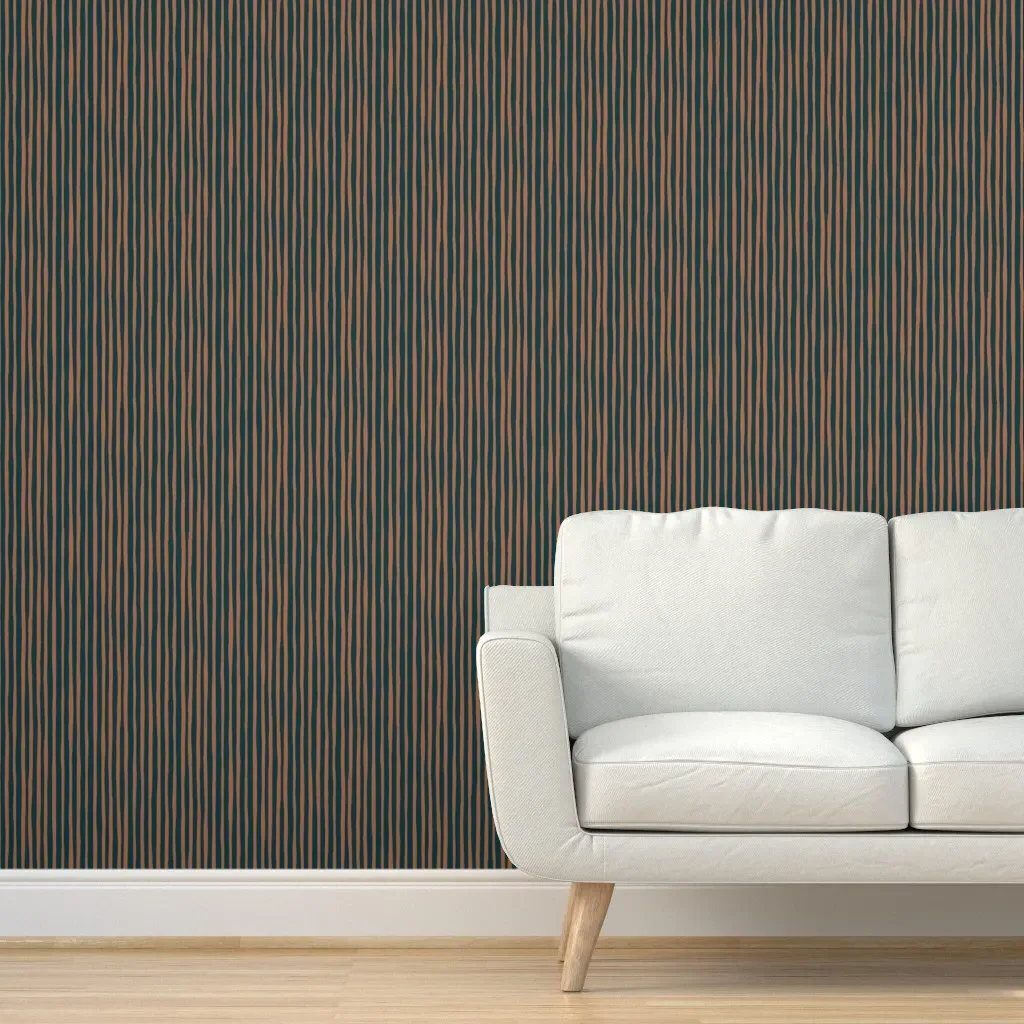 Hand Drawn Stripe Peel and Stick Wallpaper - Teal, Terracotta product