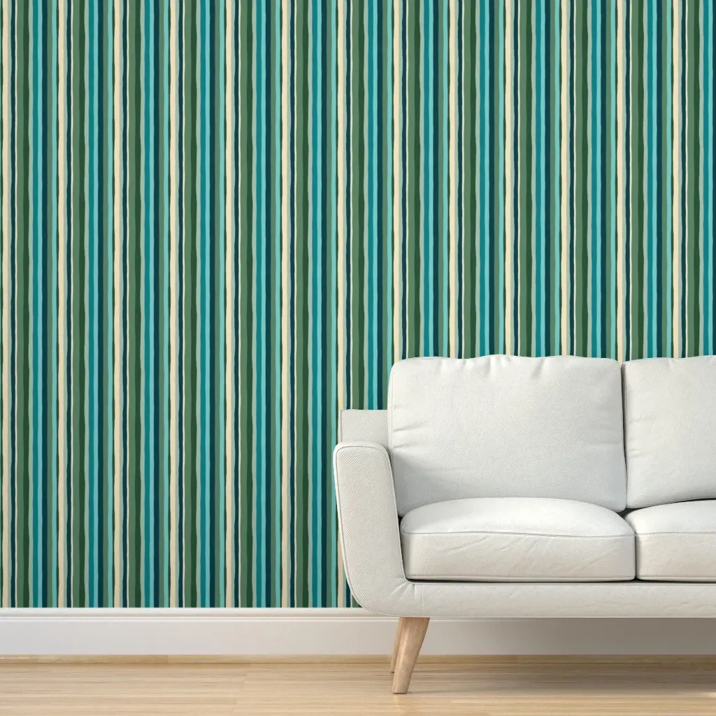 Hand Drawn Stripes Peel and Stick Wallpaper - Teal product