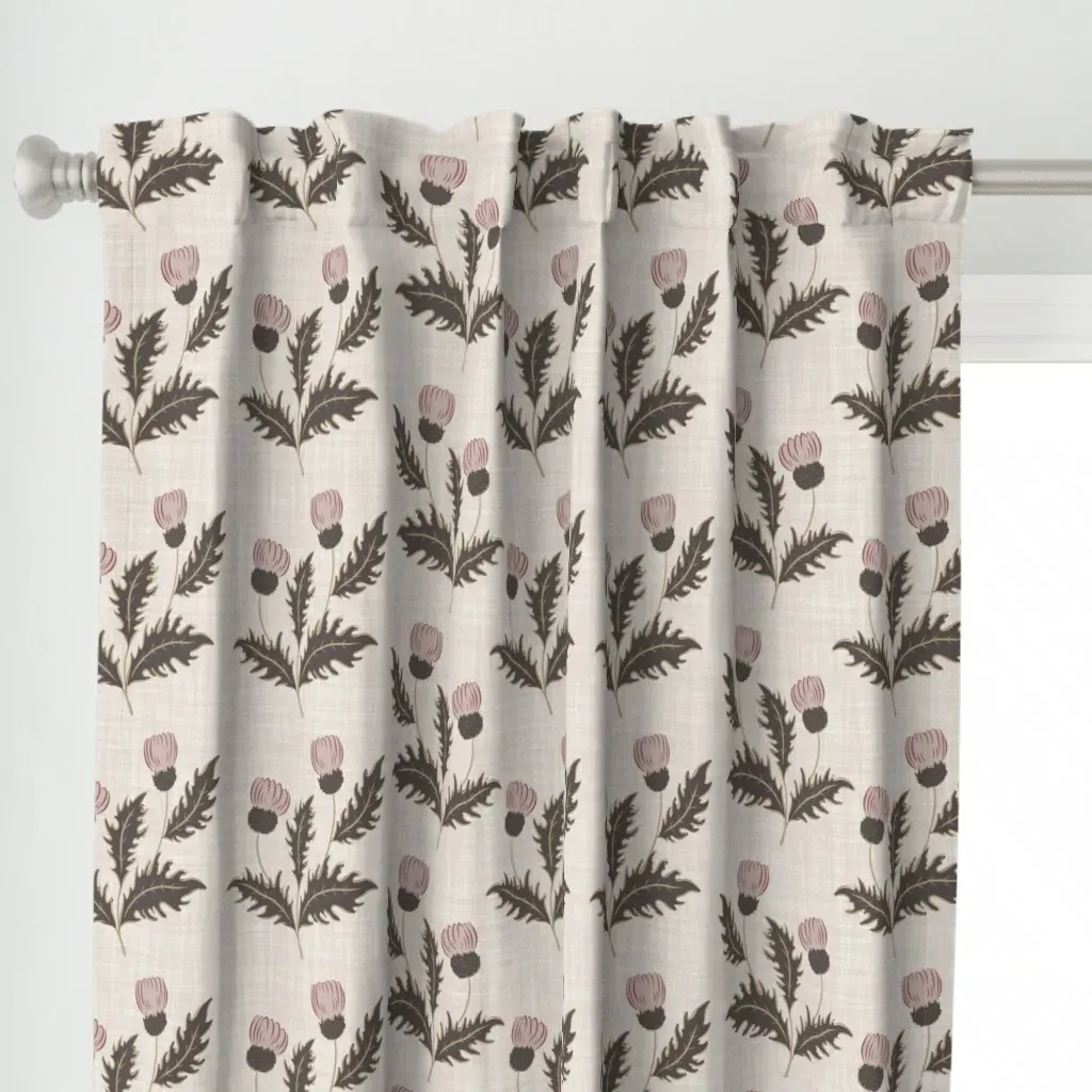 Hand Drawn Thistle Flower Curtain Panel - Brown alternate view