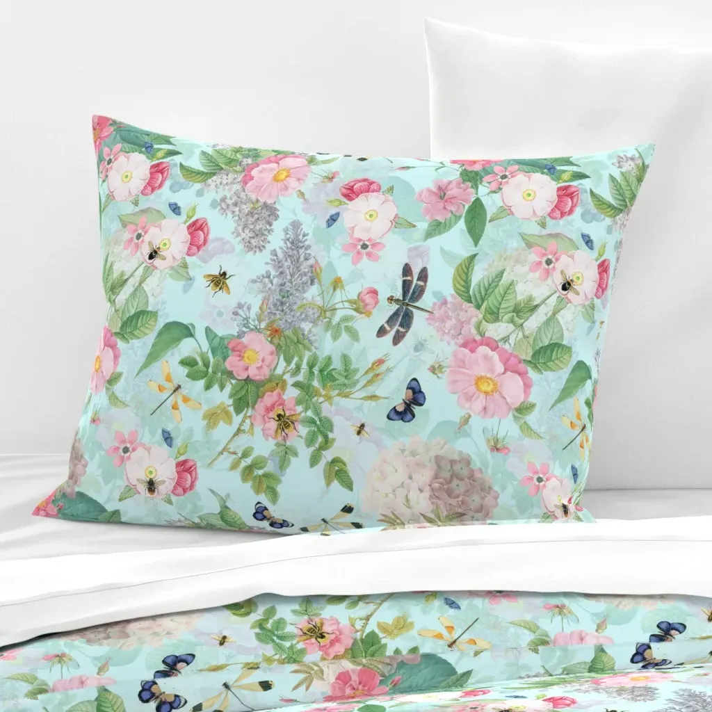 Hand Drawn Vintage Rose Summer Meadow Standard Knife Edge Pillow - Pink, Cotton Sateen product