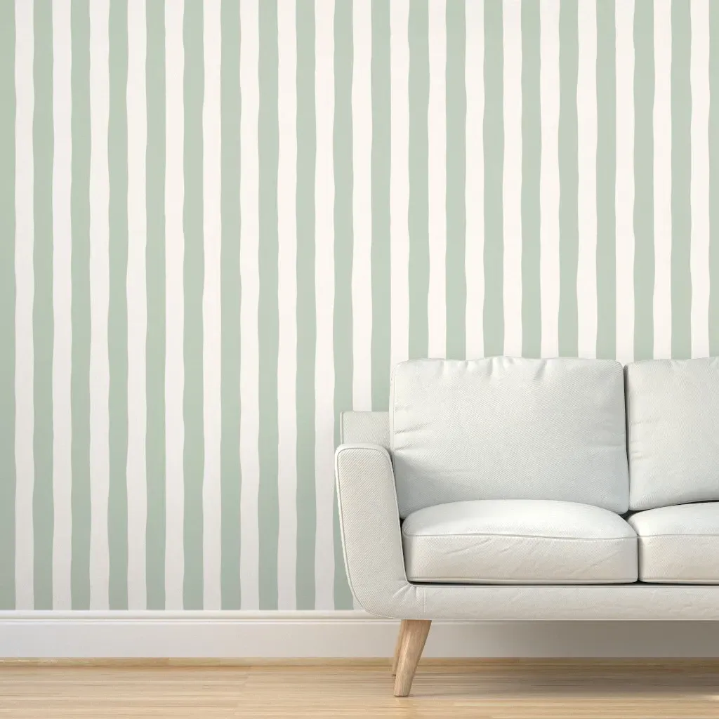 Hand Drawn Wide Stripe Peel and Stick Wallpaper - Sage Green product